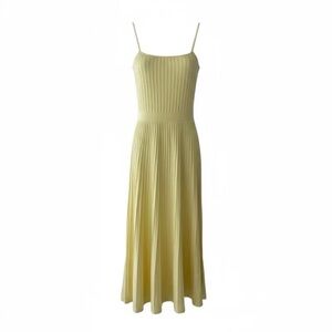 Commense Lemon Yellow Pleated Maxi Dress